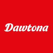 Czerwone tło z białym napisem „Dawtona” jako element identyfikacji wizualnej strony